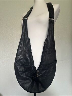 FINAL SALE SASH Black Genuine Leather Hobo Sling Bag Distressed Used
